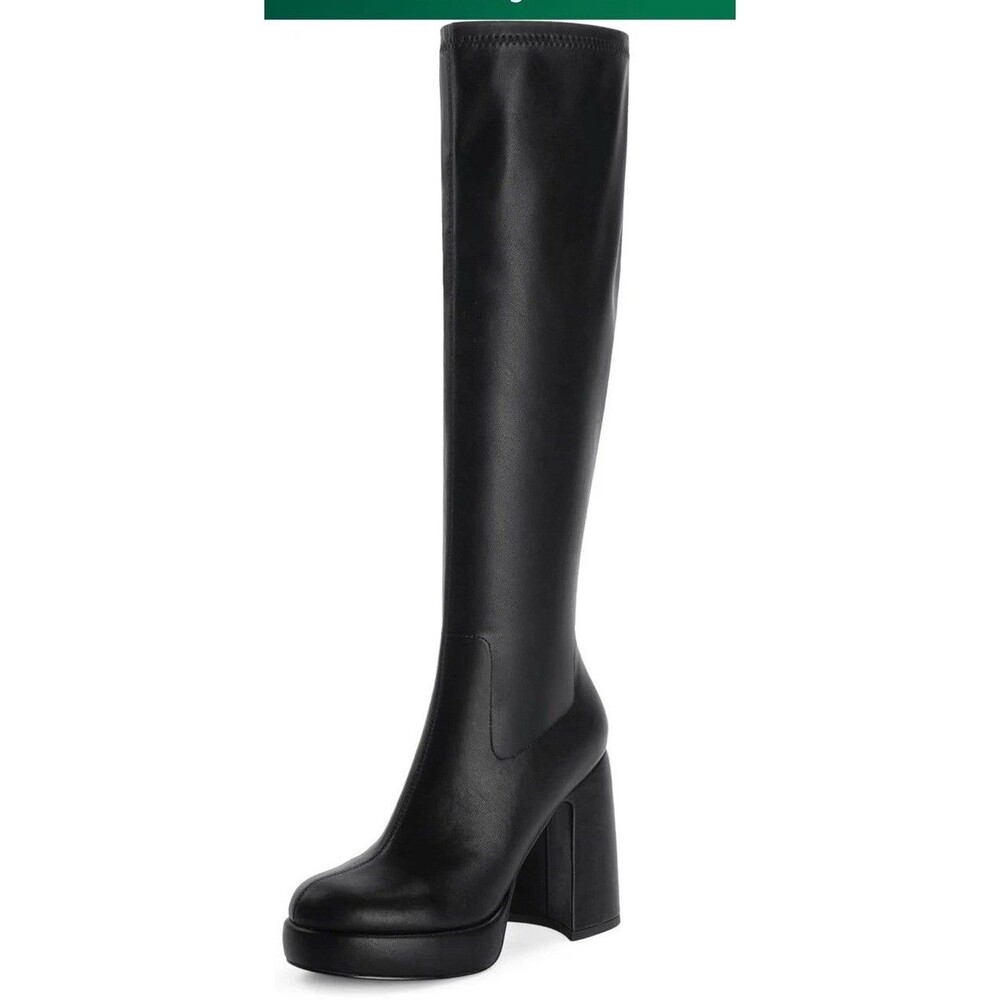 Platform Knee High Boots Women 8.5 Chunky Heel Rounded Toe Disco Go Go